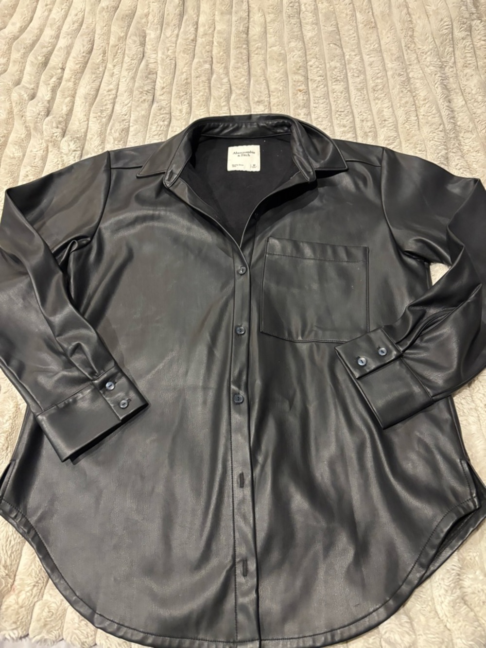Leather-Look Black Button-Up Shirt - Abercrombie & Fitch shacket